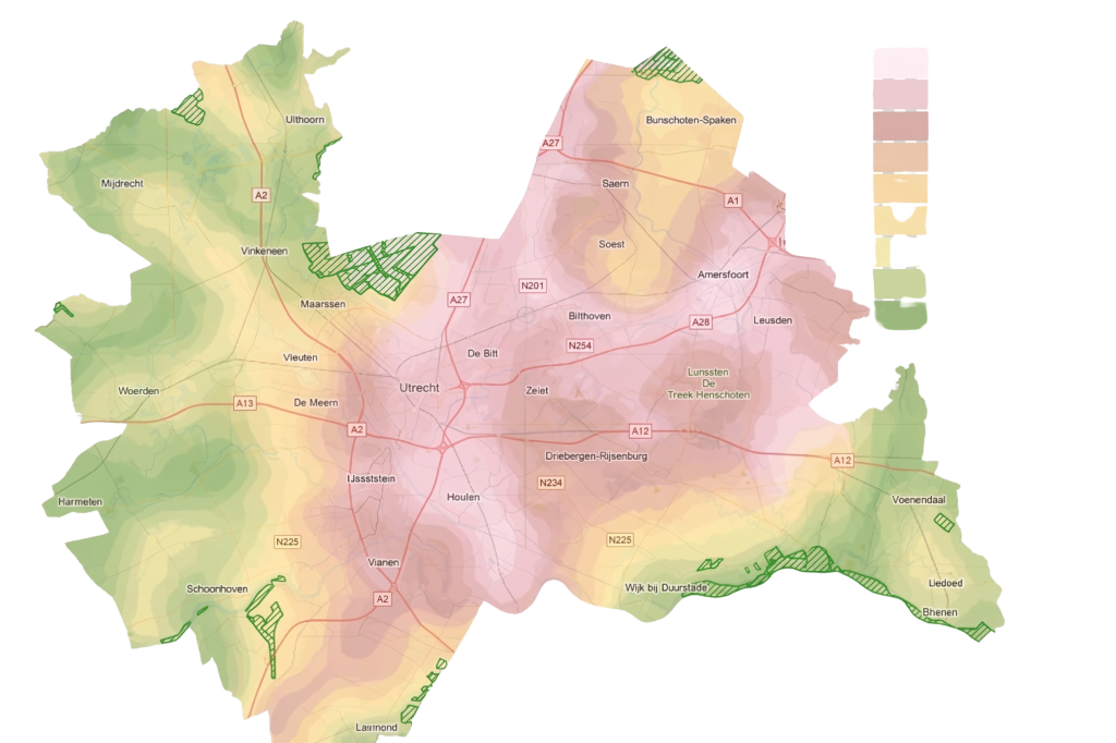 Kaart van stikstofdepositie in de provincie Utrecht